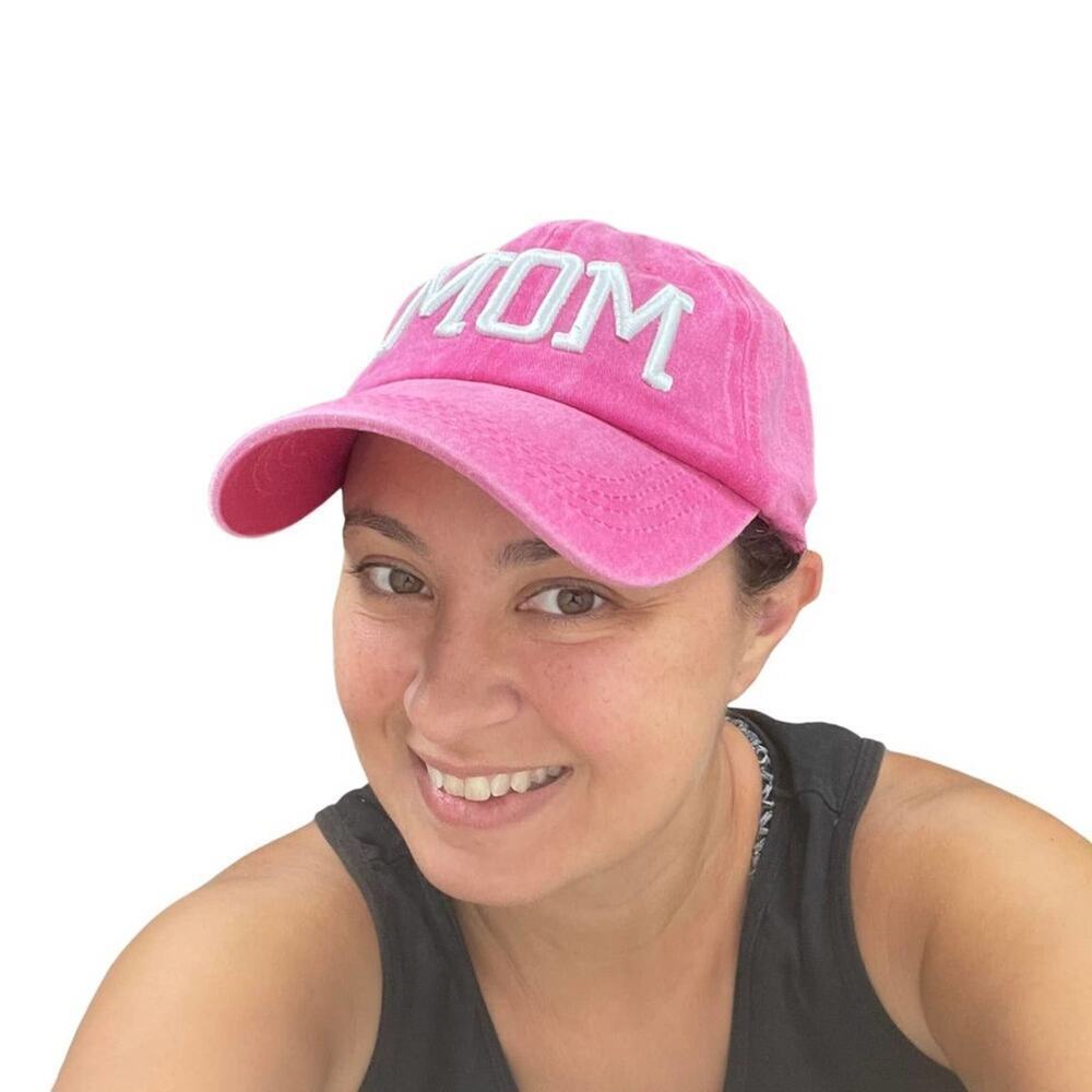 2/$30 NEW MOM Denim Baseball Cap Pink Adjustable Buckle Closure All Cotton